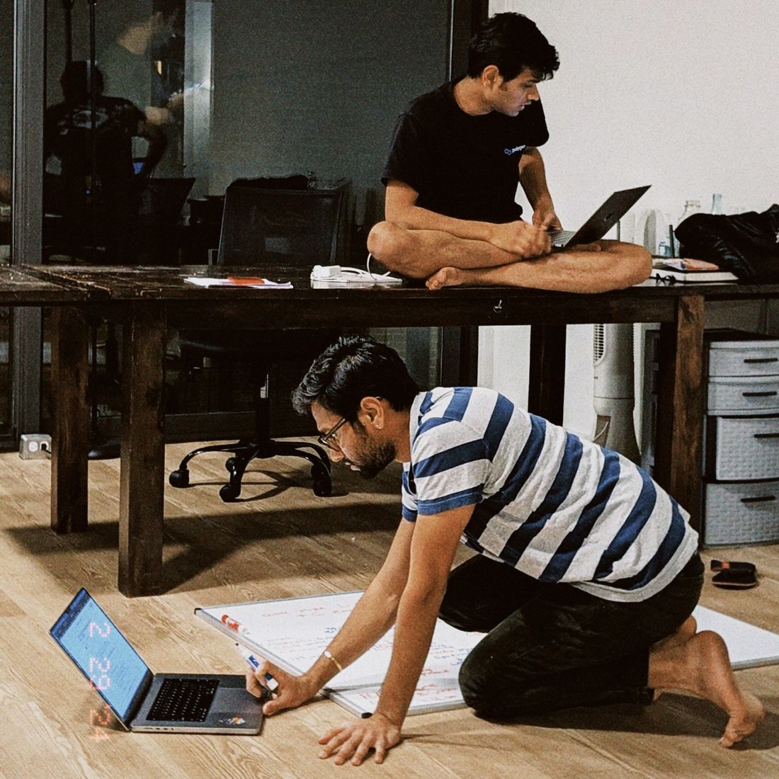 Mapping stories on the floor during a workshop